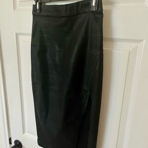 Coated Denim Pencil Skirt with Slit